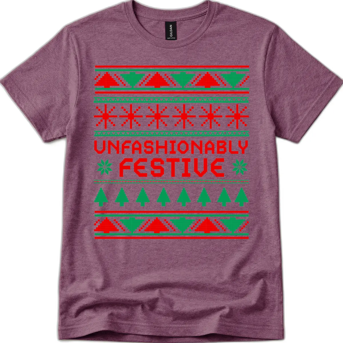 Unfashionably Festive Christmas Sweater T-Shirt in Heather Maroon