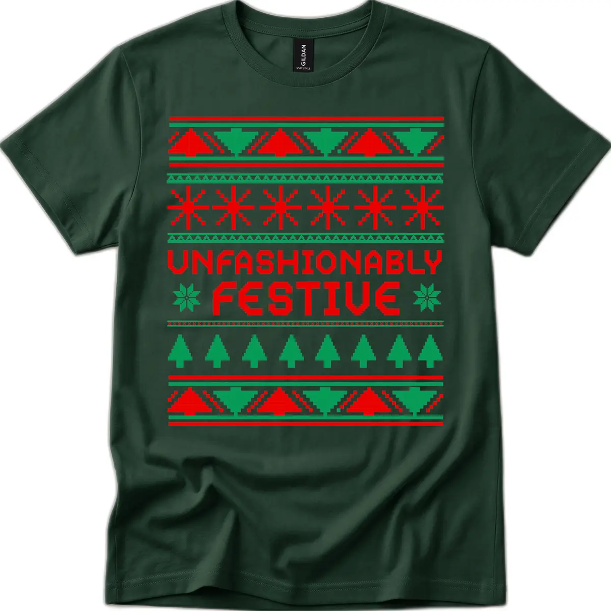 Unfashionably Festive Christmas Sweater T-Shirt in Forest Green