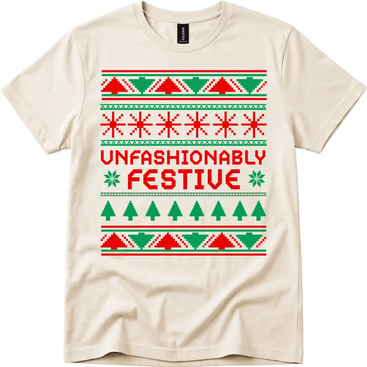 Unfashionably Festive Christmas Sweater T-Shirt in Natural