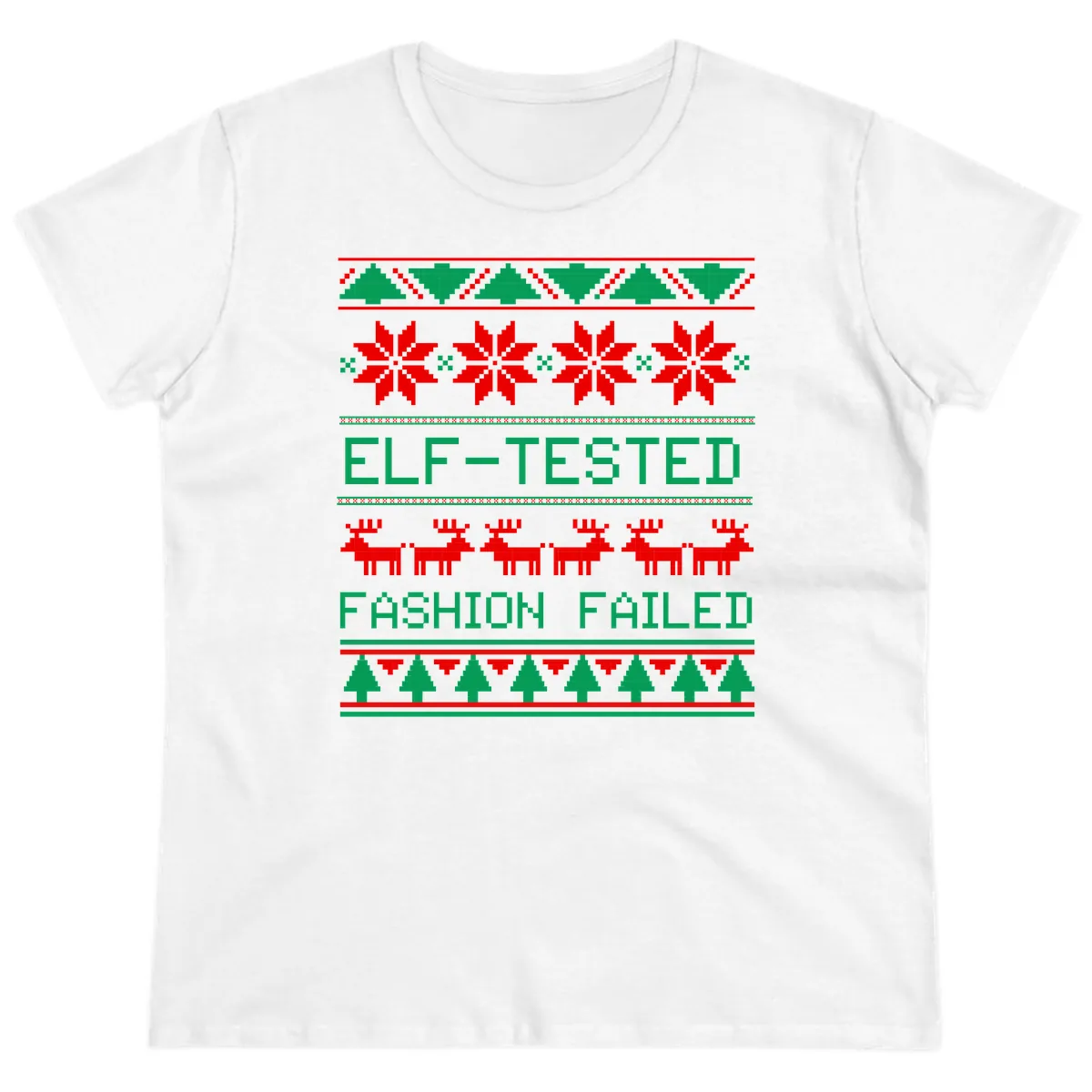 Elf Tested Fashion Failed Ugly Sweater Ladies Tee in White