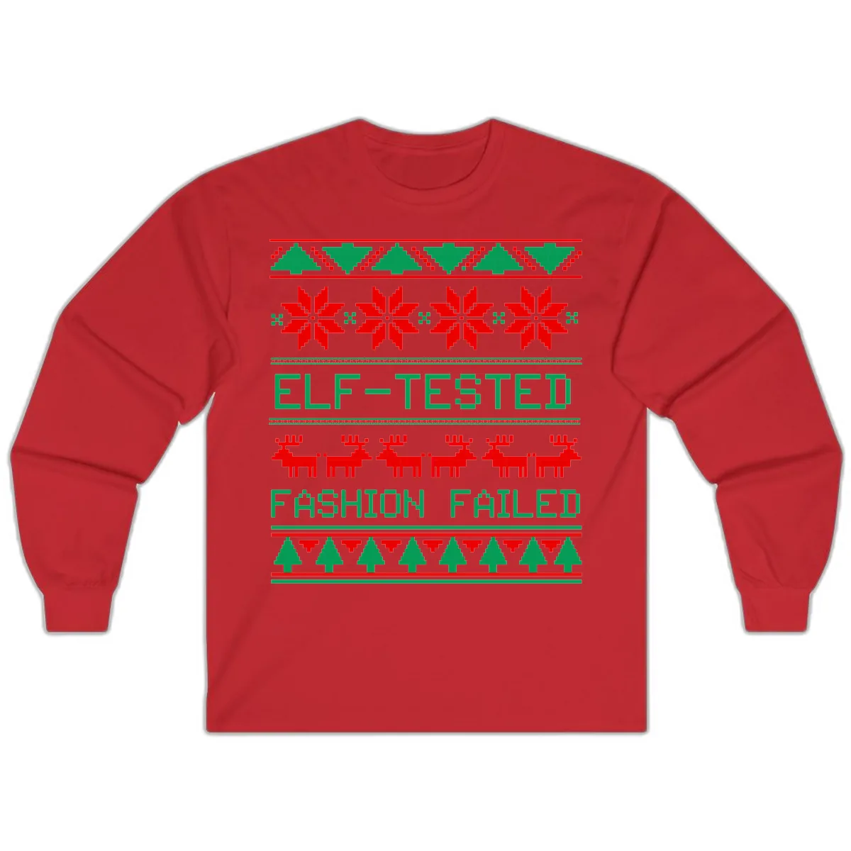 Elf Tested Fashion Failed Ugly Sweater Long Sleeve in Red