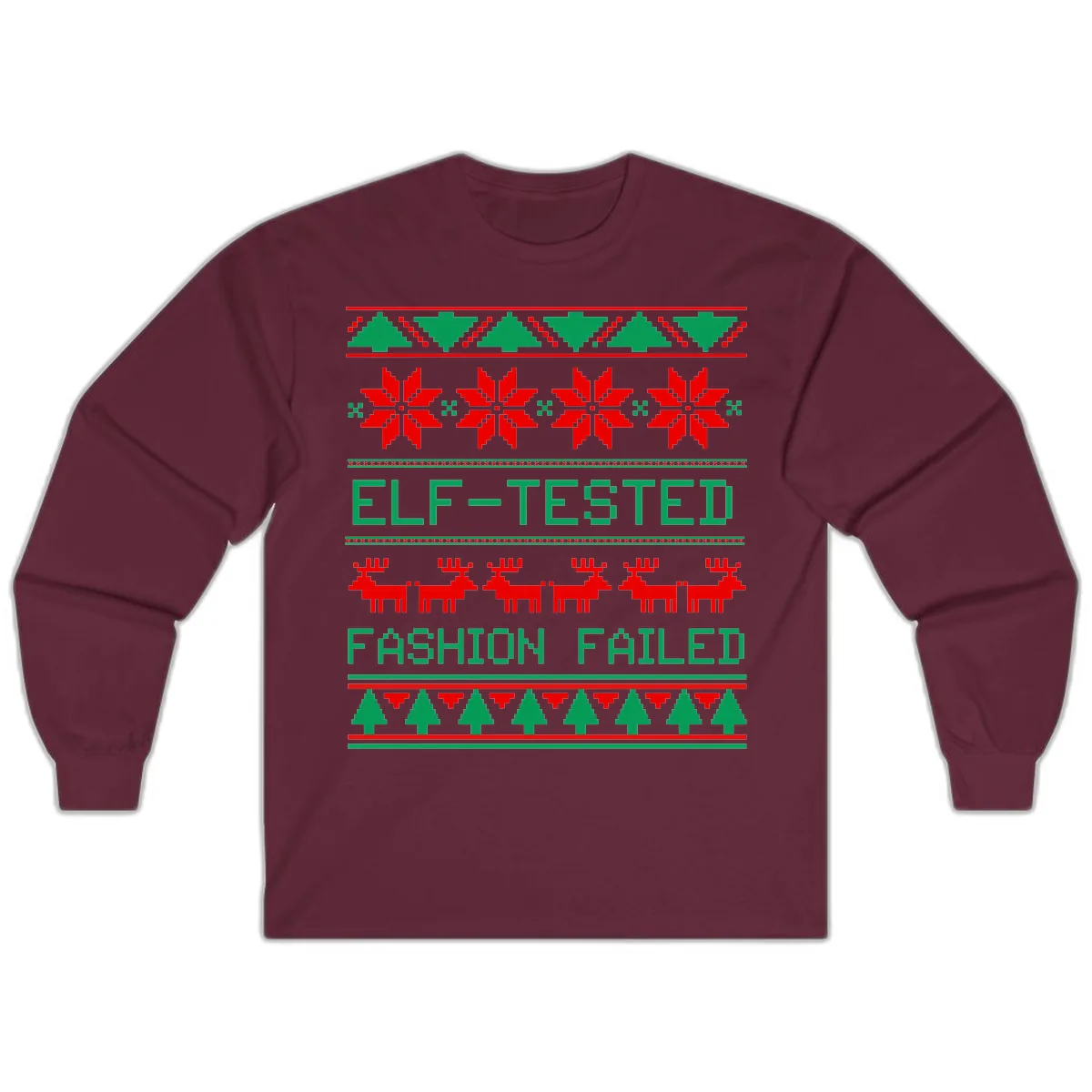 Elf Tested Fashion Failed Ugly Sweater Long Sleeve in Maroon