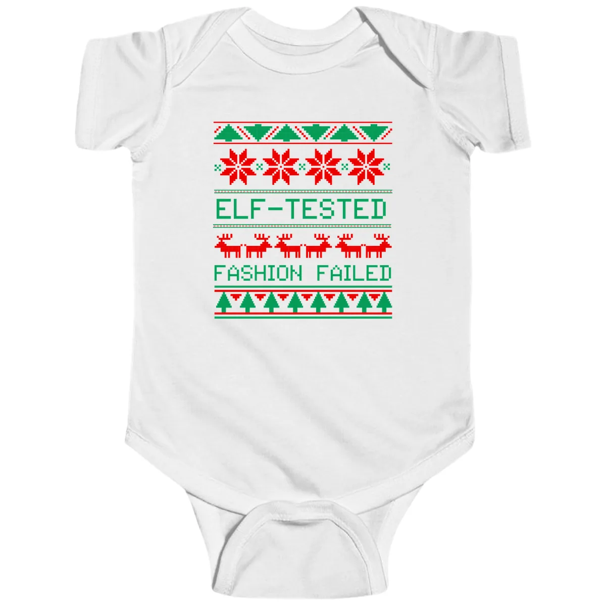 Elf Tested Fashion Failed Ugly Sweater Baby Onesie in White