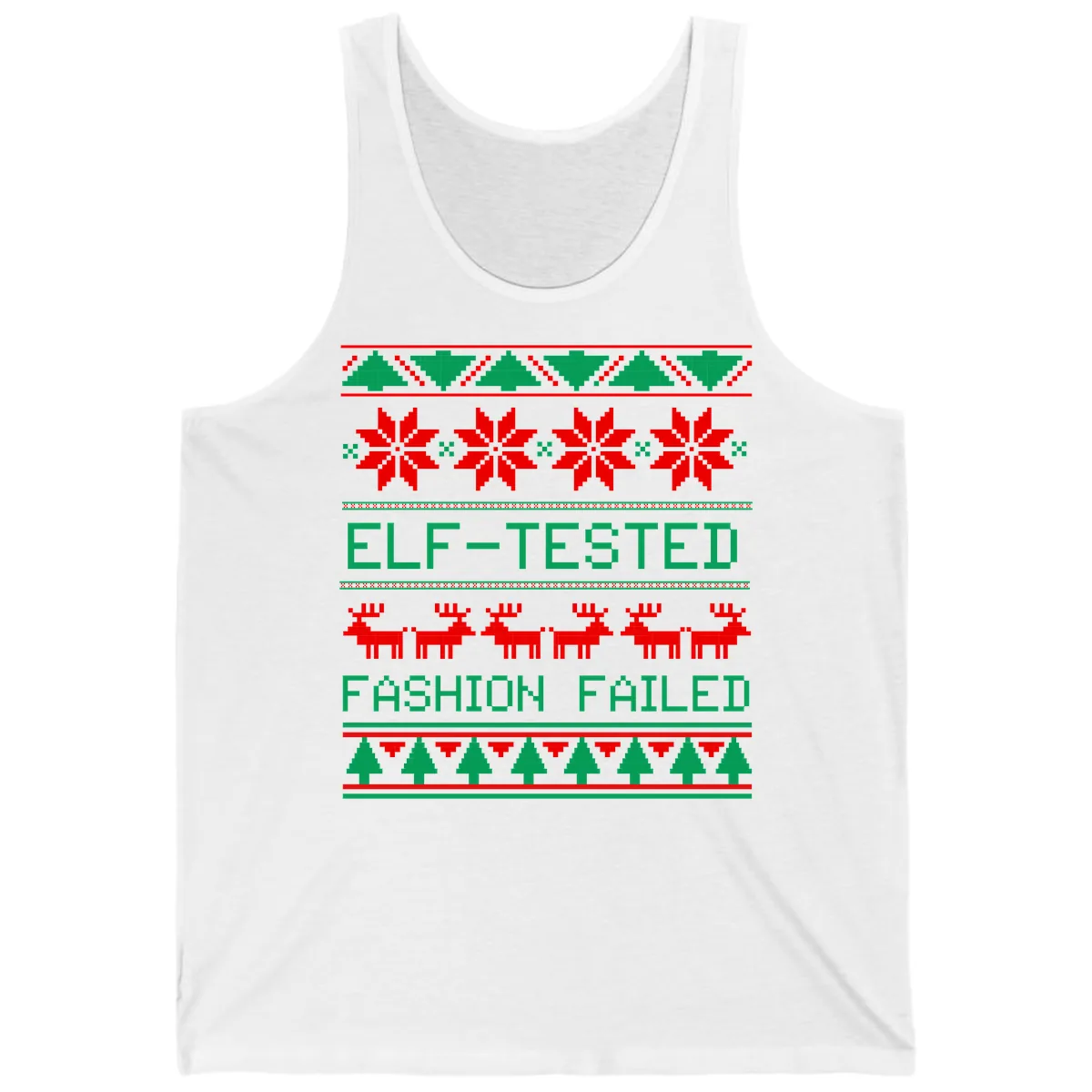 Elf Tested Fashion Failed Ugly Sweater Tank in White