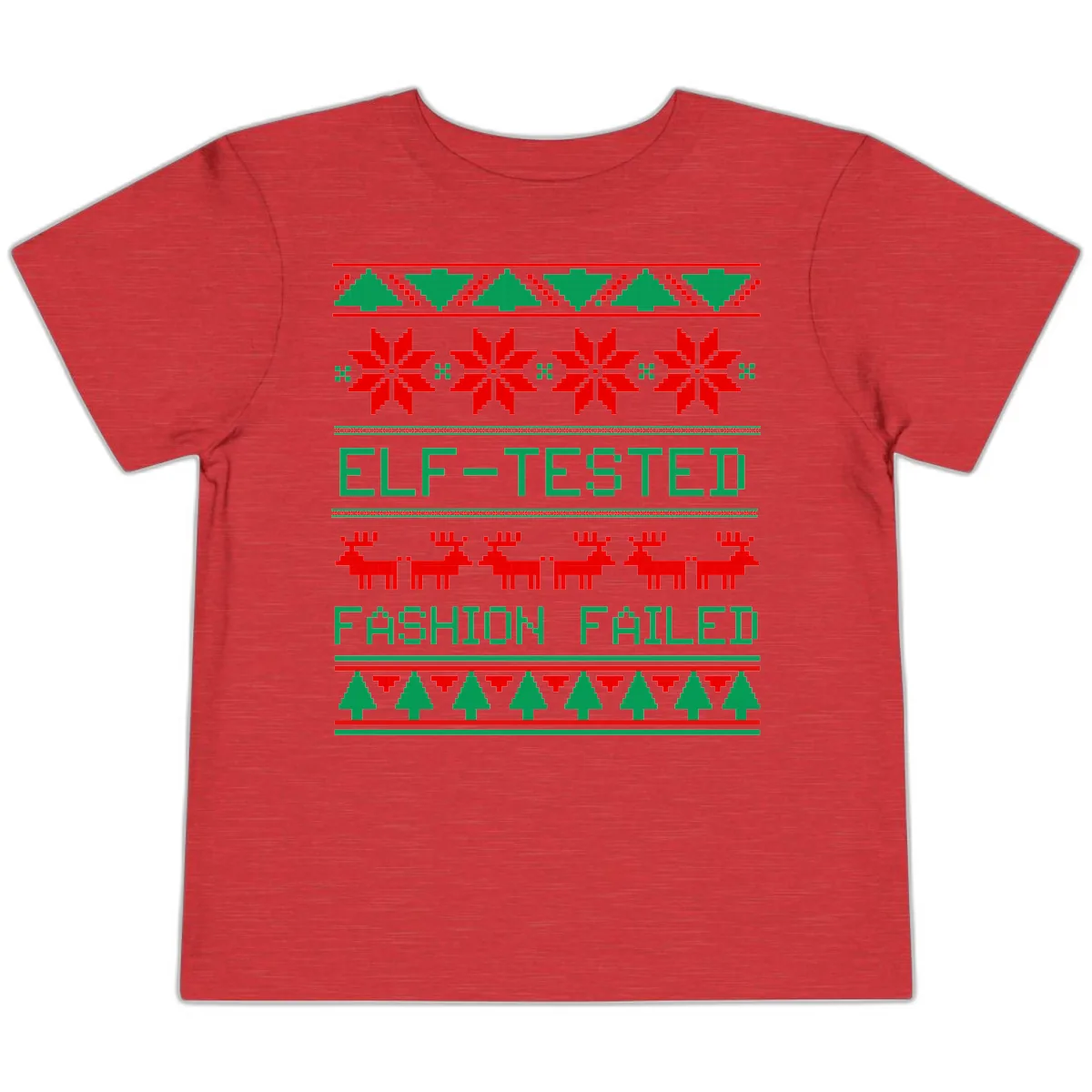 Elf Tested Fashion Failed Ugly Sweater Toddler T-Shirt in Heather Red