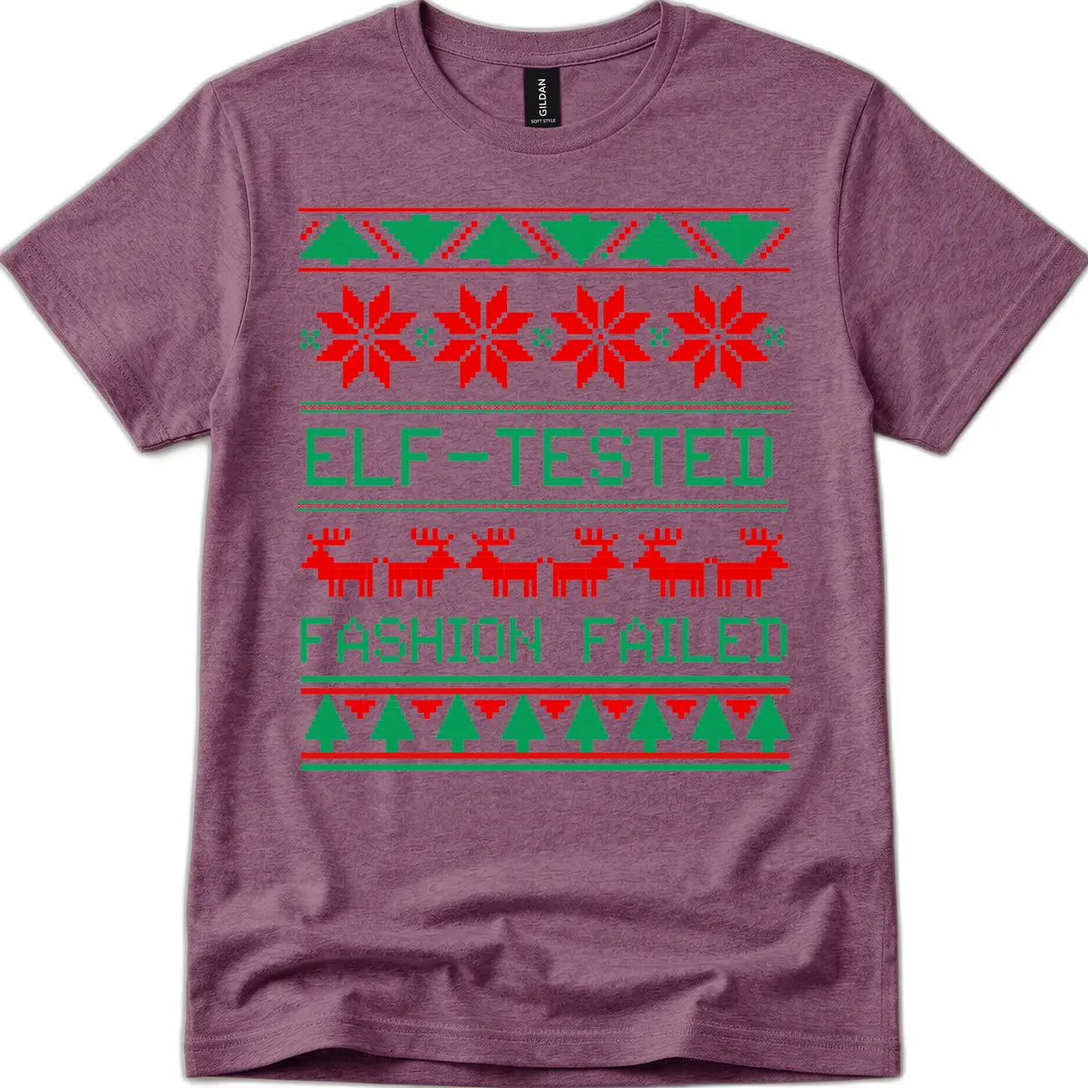 Elf Tested Fashion Failed Ugly Sweater T-Shirt in Heather Maroon