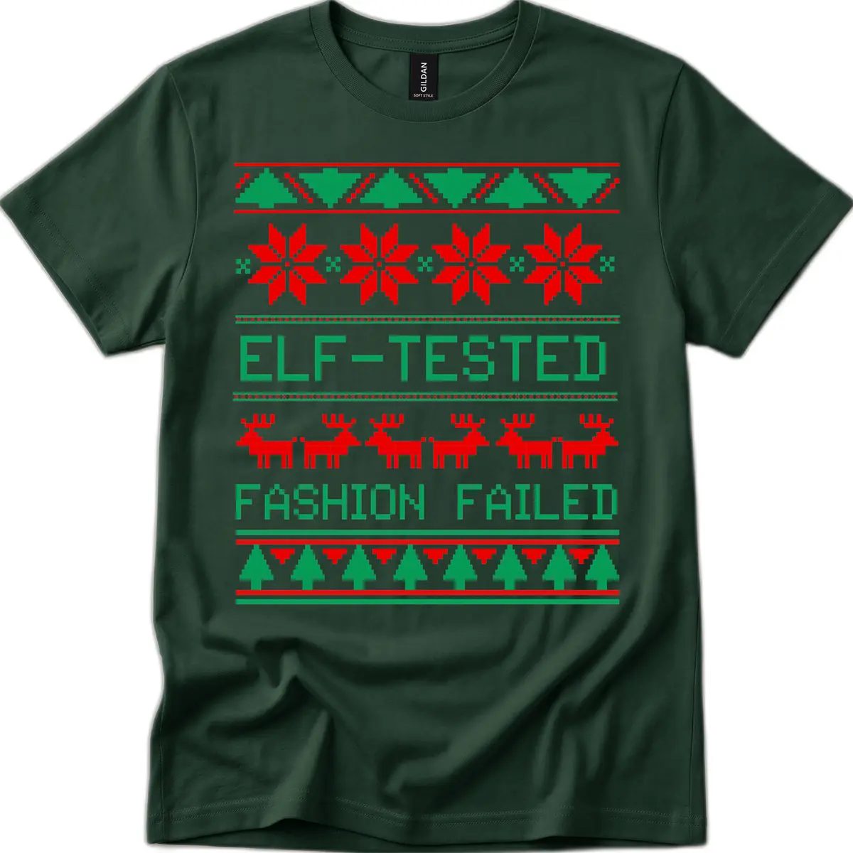 Elf Tested Fashion Failed Ugly Sweater T-Shirt in Forest Green