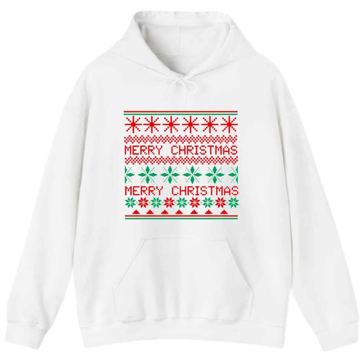 Ugly Christmas Sweater Pattern Hoodie in White