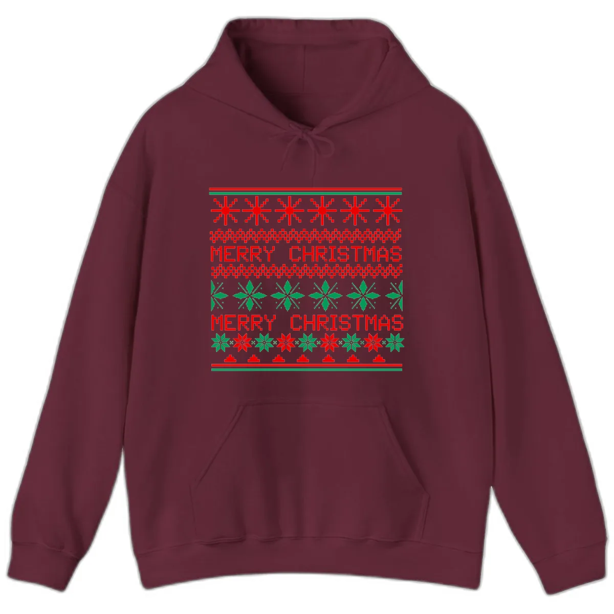 Ugly Christmas Sweater Pattern Hoodie in Maroon