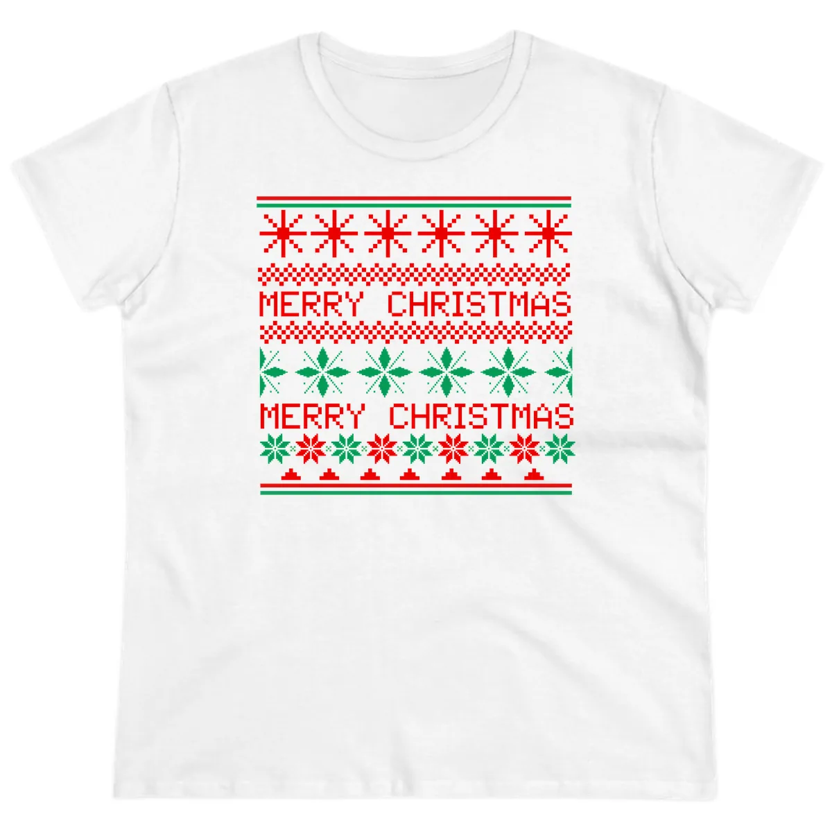 Ugly Christmas Sweater Pattern Ladies Tee in White