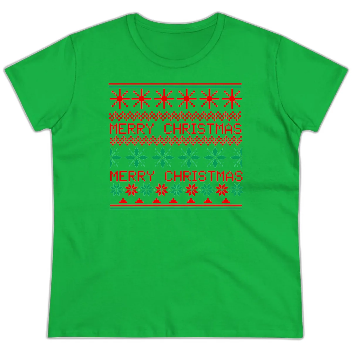Ugly Christmas Sweater Pattern Ladies Tee in Irish Green
