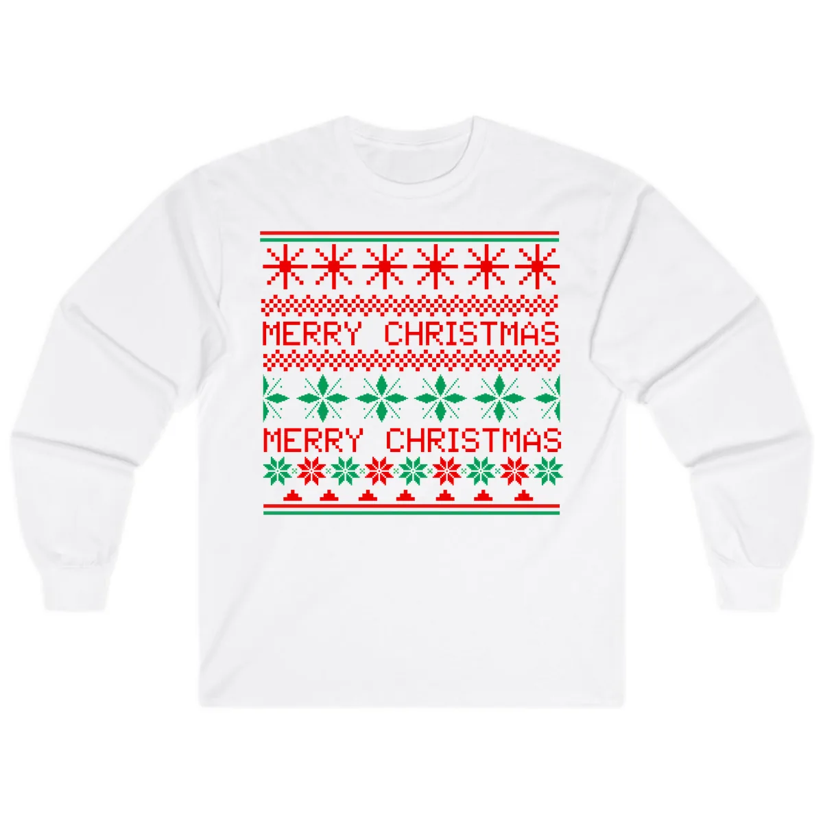 Ugly Christmas Sweater Pattern Long Sleeve in White