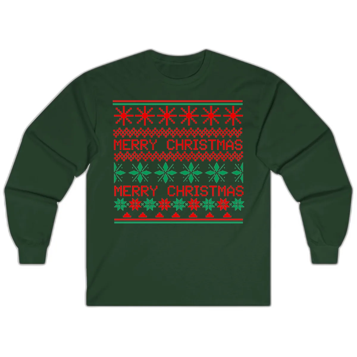 Ugly Christmas Sweater Pattern Long Sleeve in Forest Green