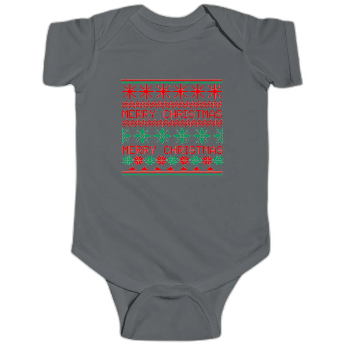 Ugly Christmas Sweater Pattern Baby Onesie in Charcoal