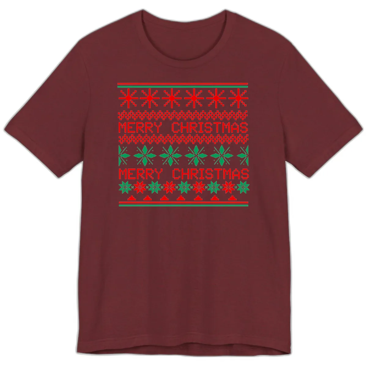 Ugly Christmas Sweater Pattern Premium T-Shirt in Heather Cardinal