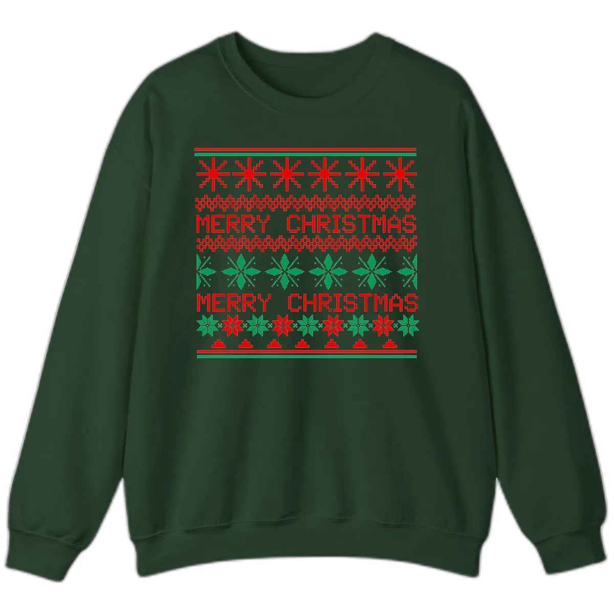 Ugly Christmas Sweater Pattern Sweatshirt in Forest Green