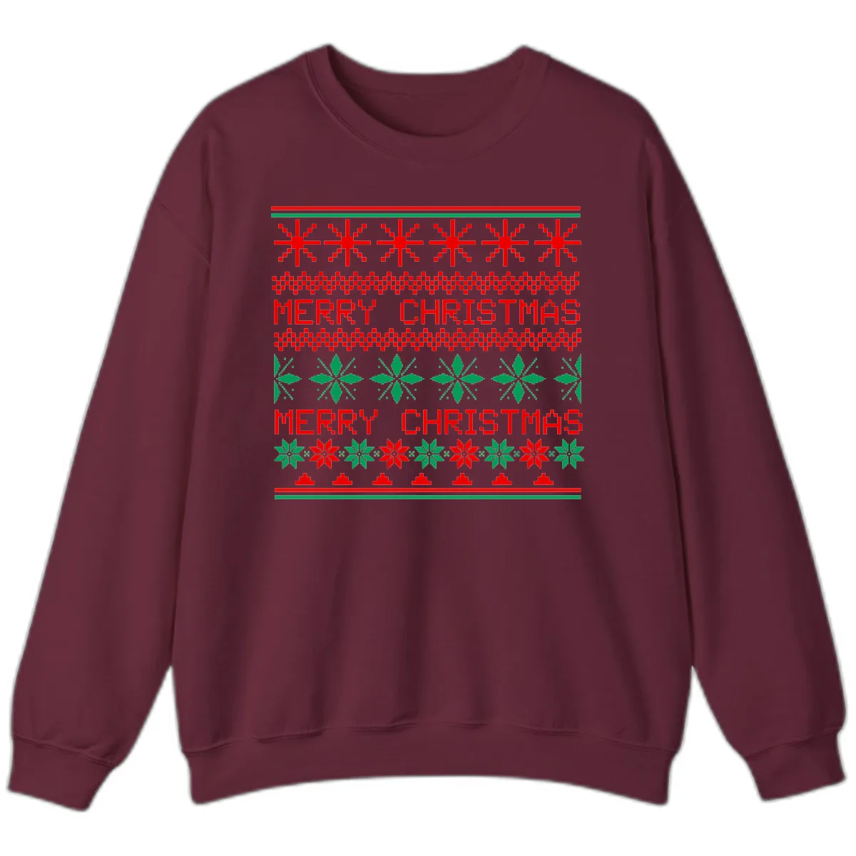 Ugly Christmas Sweater Pattern Sweatshirt in Maroon