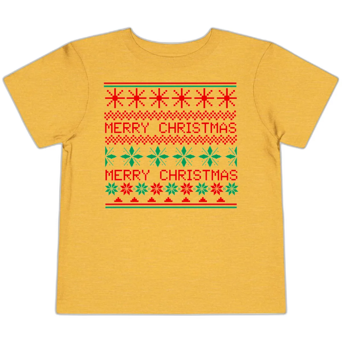 Ugly Christmas Sweater Pattern Toddler T-Shirt in Heather Yellow Gold
