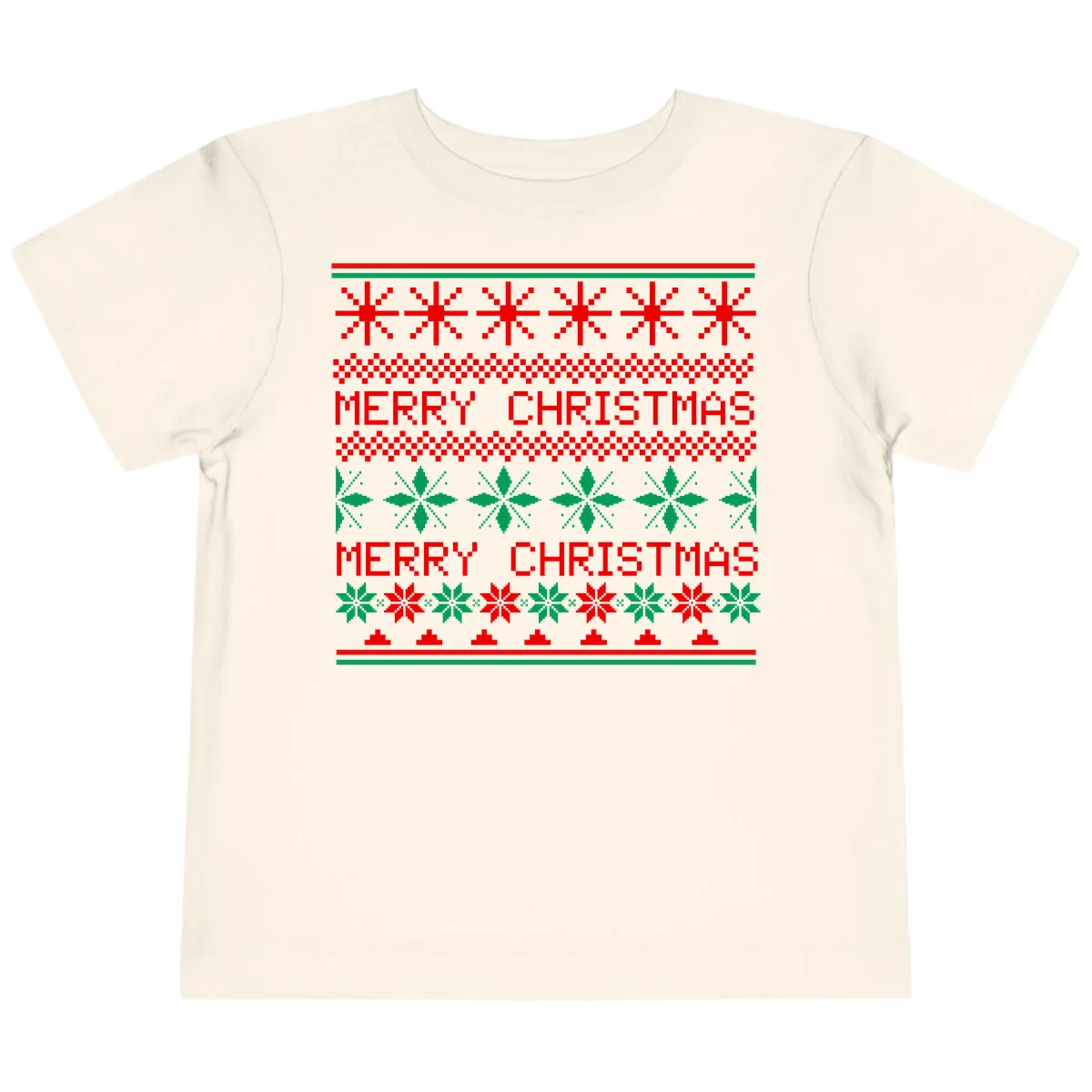 Ugly Christmas Sweater Pattern Toddler T-Shirt in Natural
