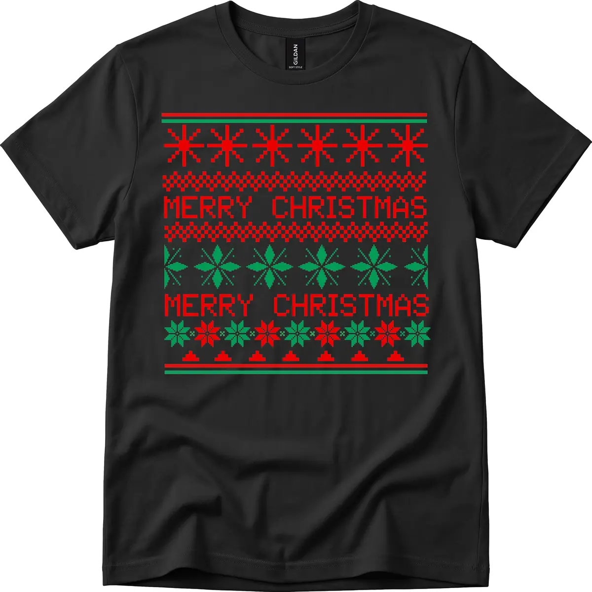 Ugly Christmas Sweater Pattern T-Shirt in Black