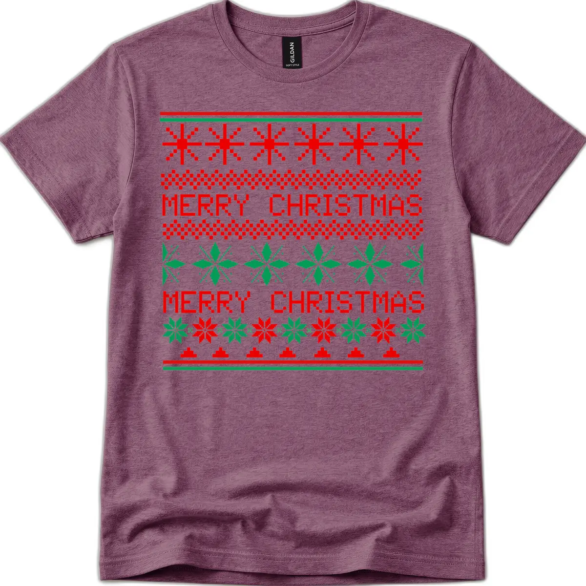 Ugly Christmas Sweater Pattern T-Shirt in Heather Maroon