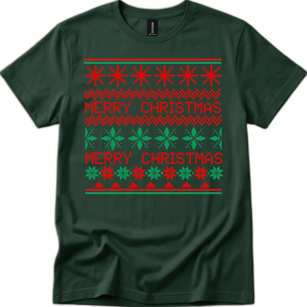 Ugly Christmas Sweater Pattern T-Shirt in Forest Green