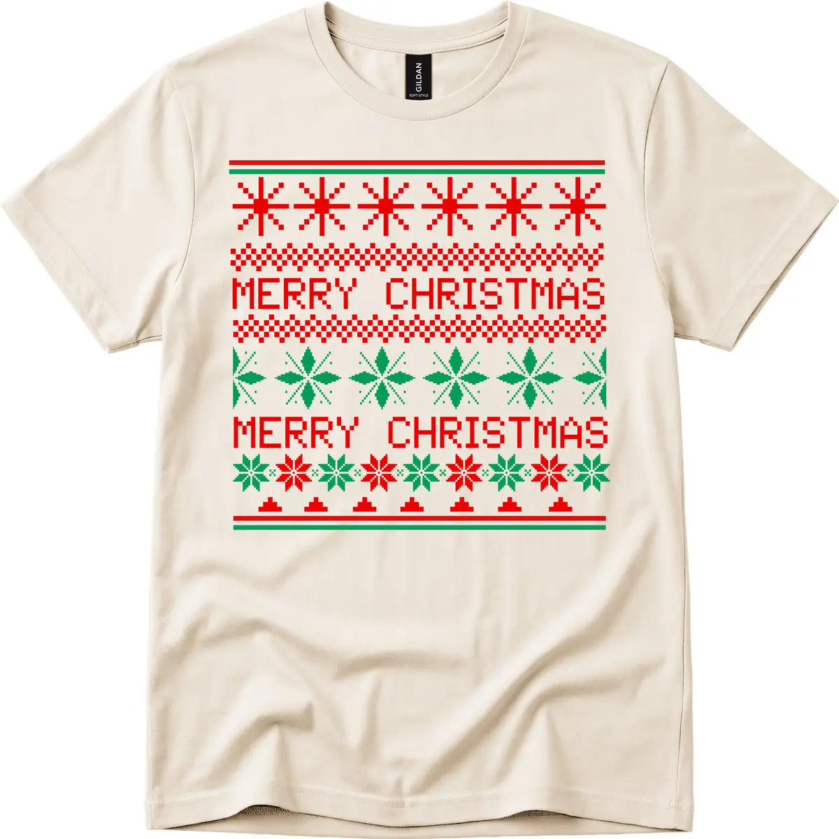 Ugly Christmas Sweater Pattern T-Shirt in Natural