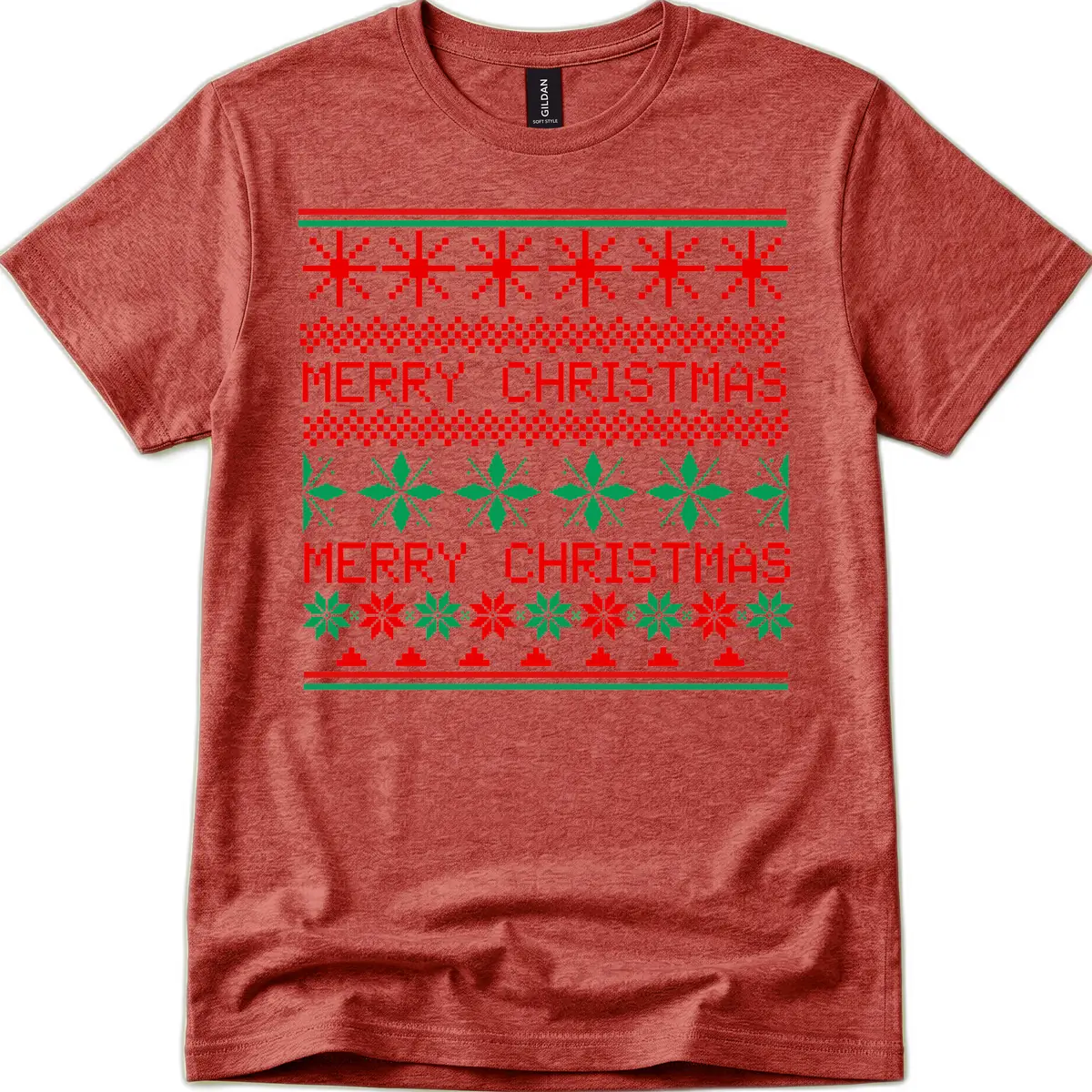 Ugly Christmas Sweater Pattern T-Shirt in Heather Cardinal