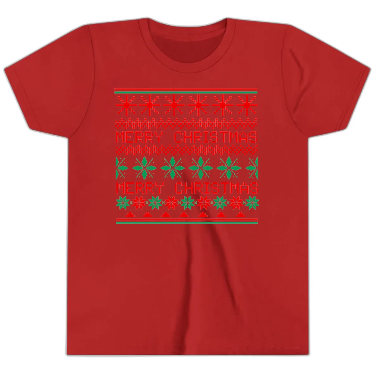 Ugly Christmas Sweater Pattern Youth T-Shirt in Red