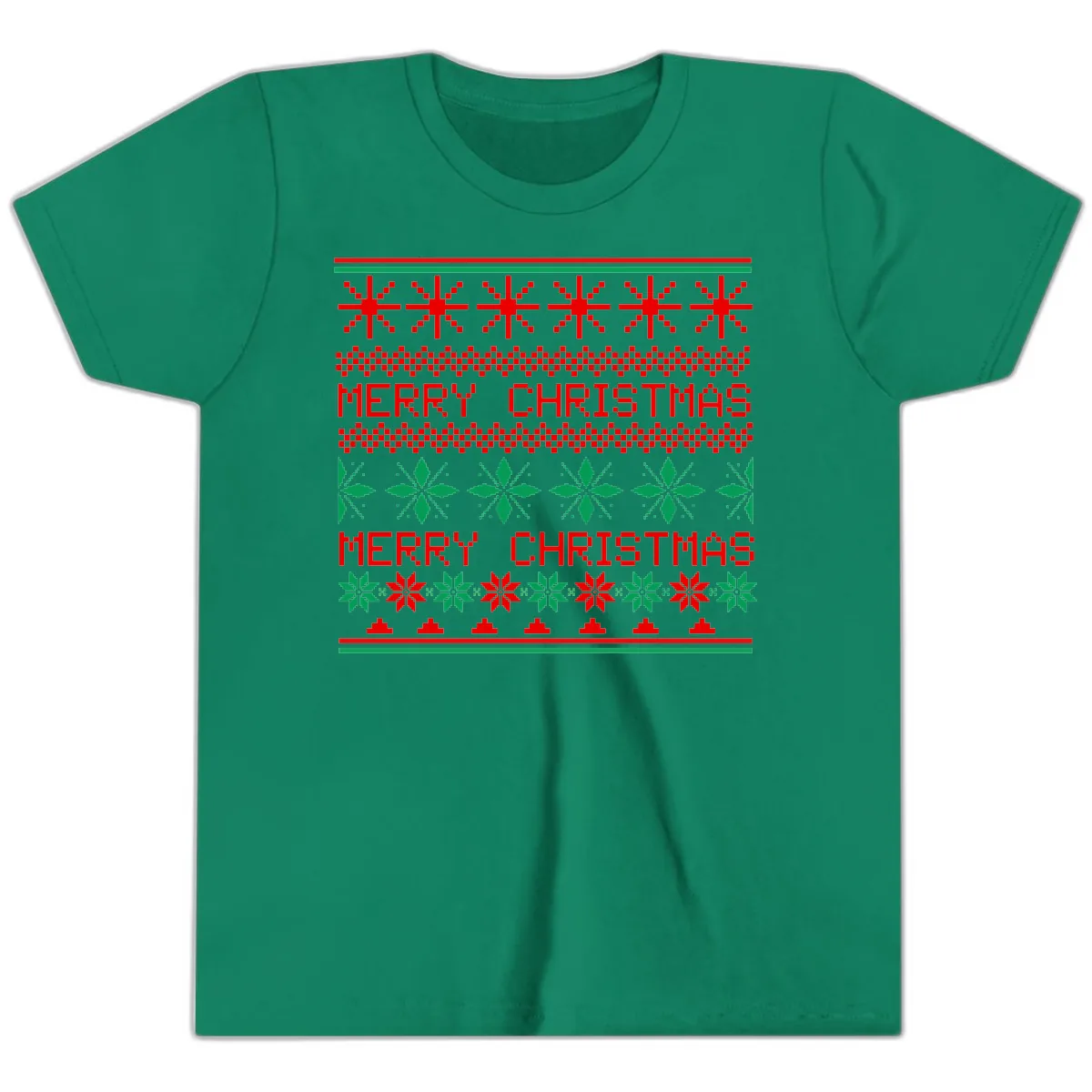 Ugly Christmas Sweater Pattern Youth T-Shirt in Kelly