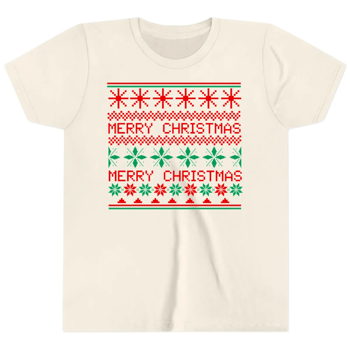 Ugly Christmas Sweater Pattern Youth T-Shirt in Natural