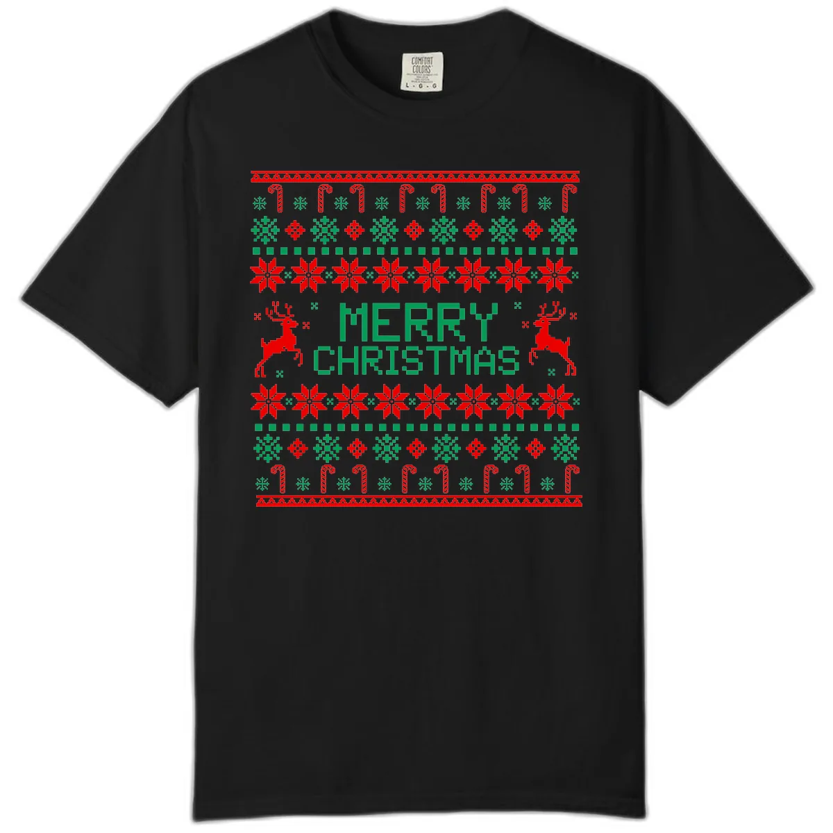 Merry Christmas Reindeer Snowflake Sweater Comfort Color in Black