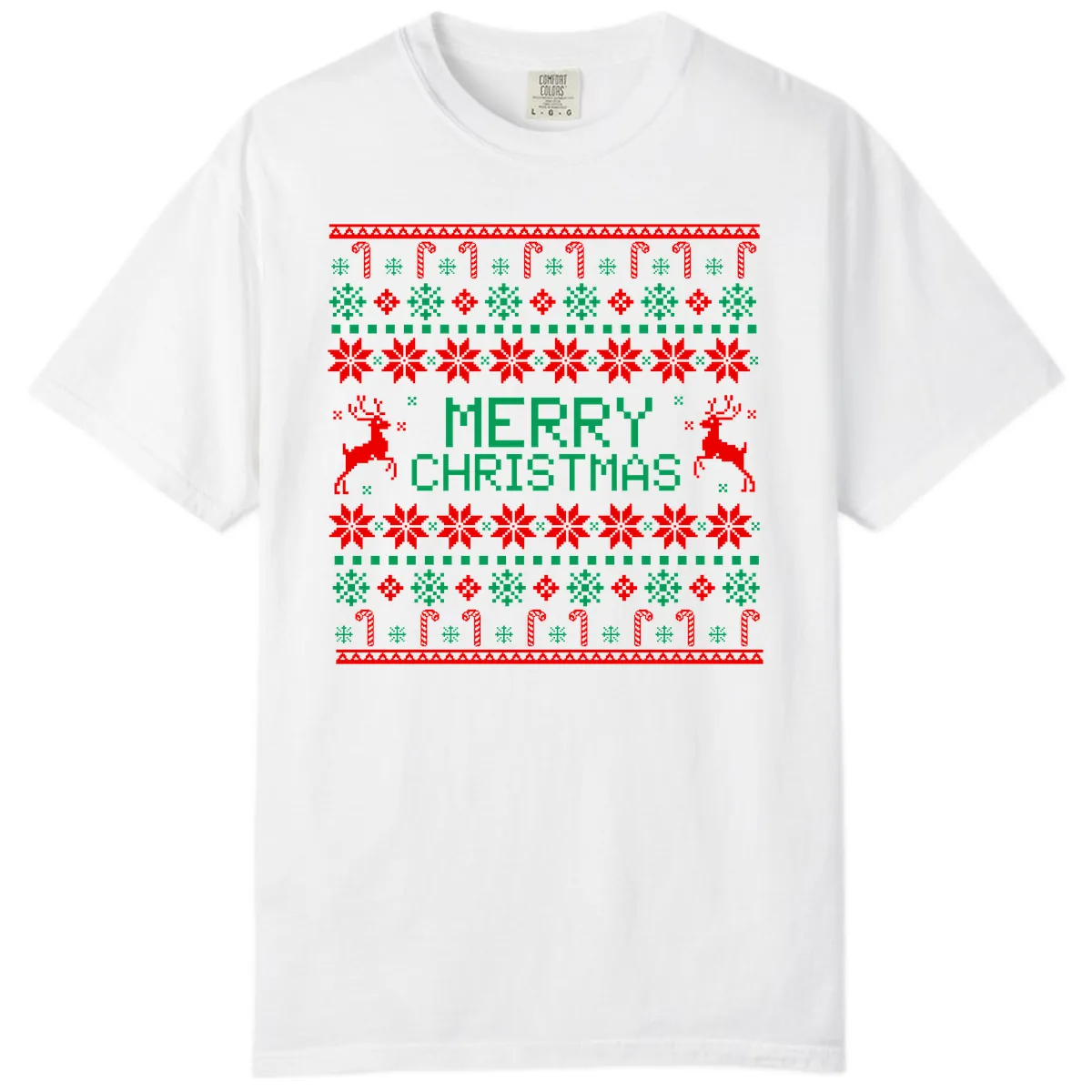 Merry Christmas Reindeer Snowflake Sweater Comfort Color in White
