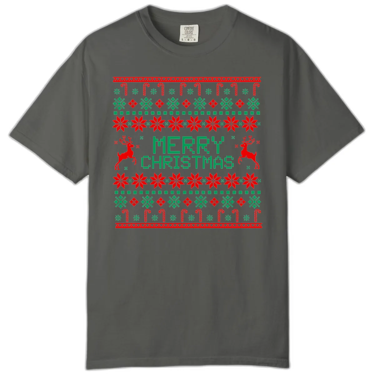 Merry Christmas Reindeer Snowflake Sweater Comfort Color in Pepper