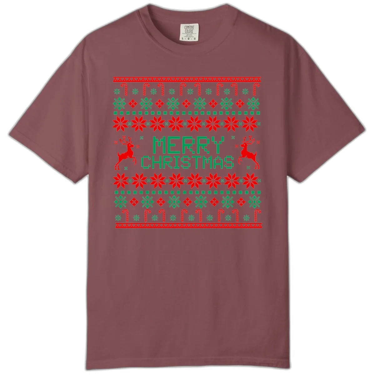 Merry Christmas Reindeer Snowflake Sweater Comfort Color in Brick