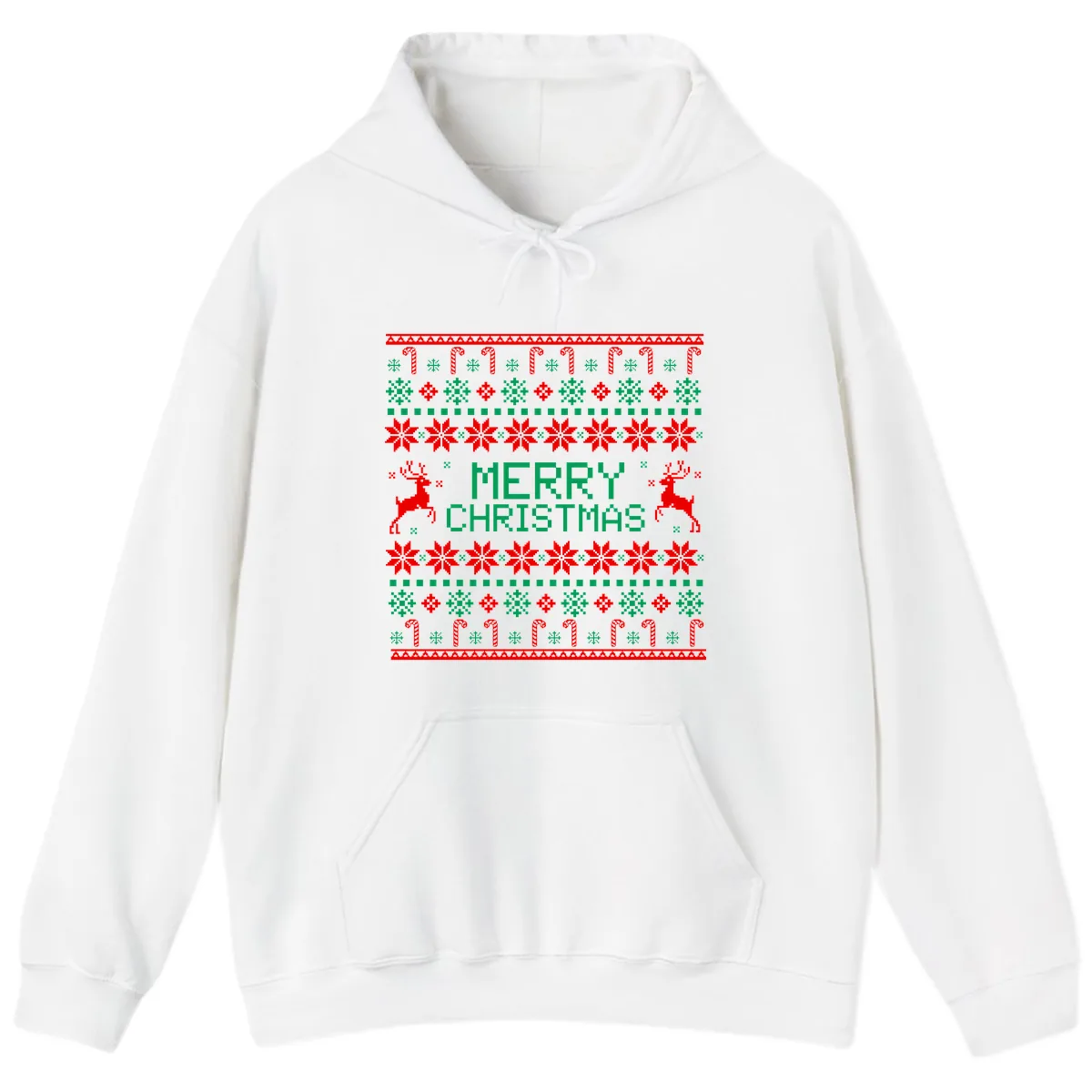 Merry Christmas Reindeer Snowflake Sweater Hoodie in White