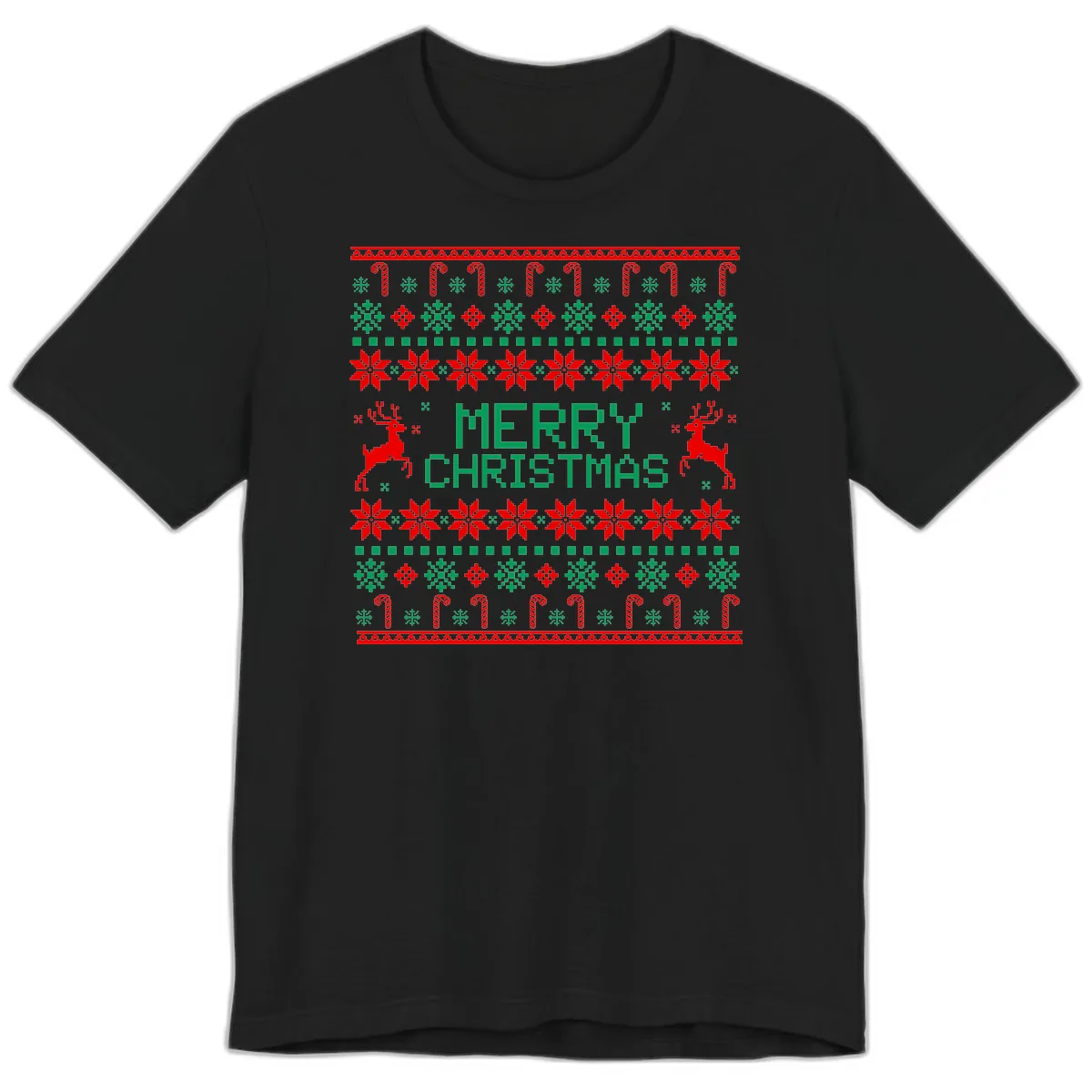 Merry Christmas Reindeer Snowflake Sweater Premium T-Shirt in Black