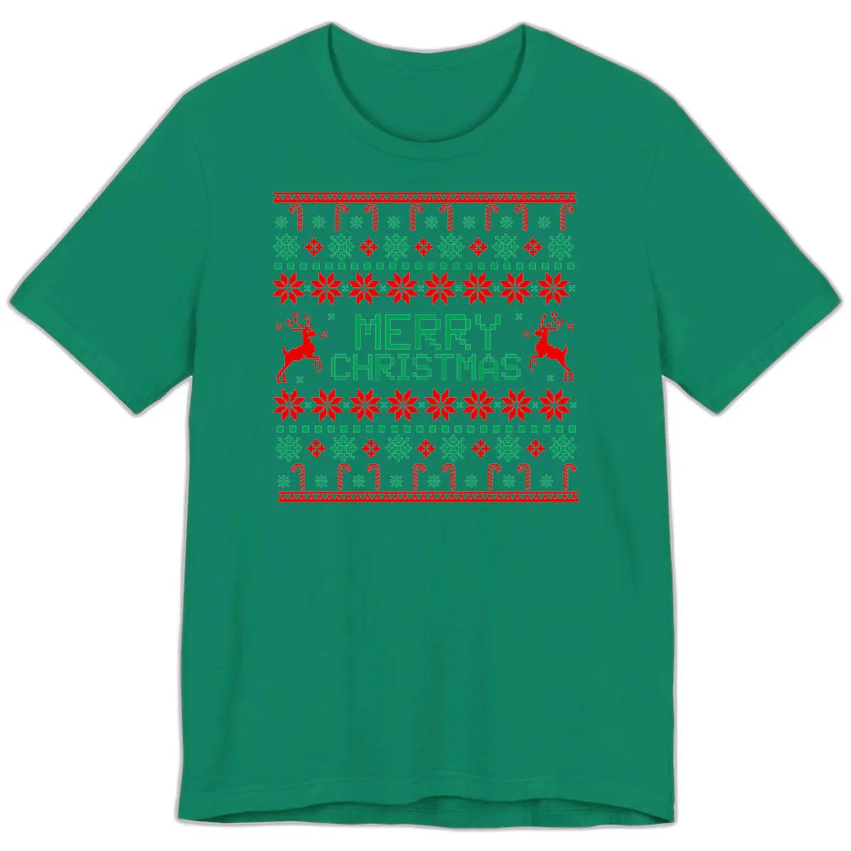Merry Christmas Reindeer Snowflake Sweater Premium T-Shirt in Kelly