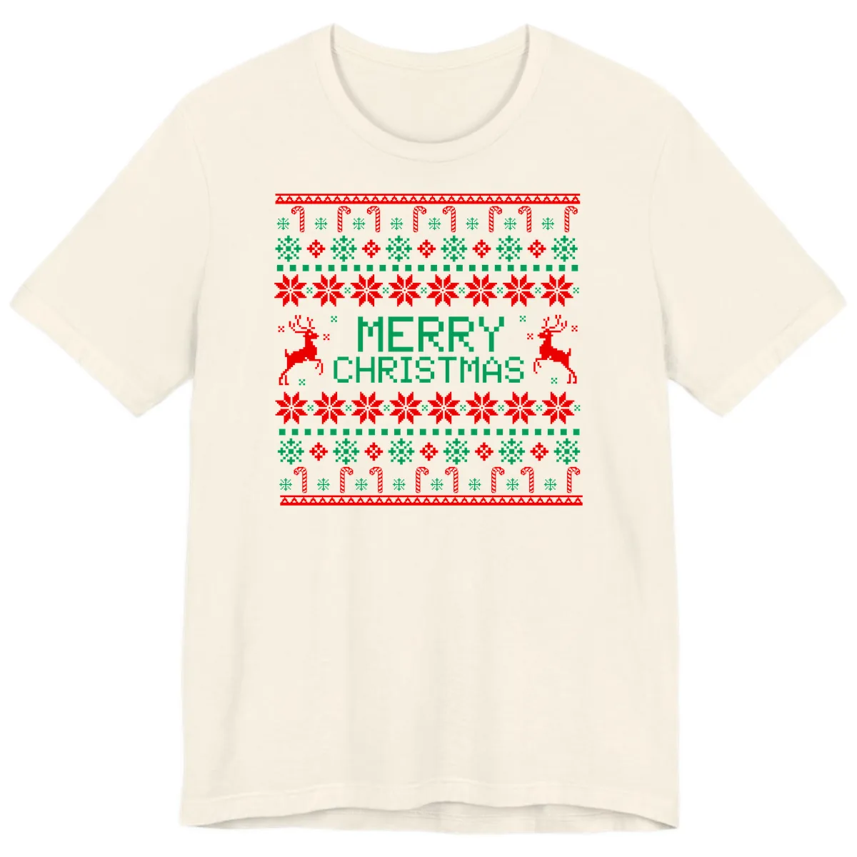 Merry Christmas Reindeer Snowflake Sweater Premium T-Shirt in Natural