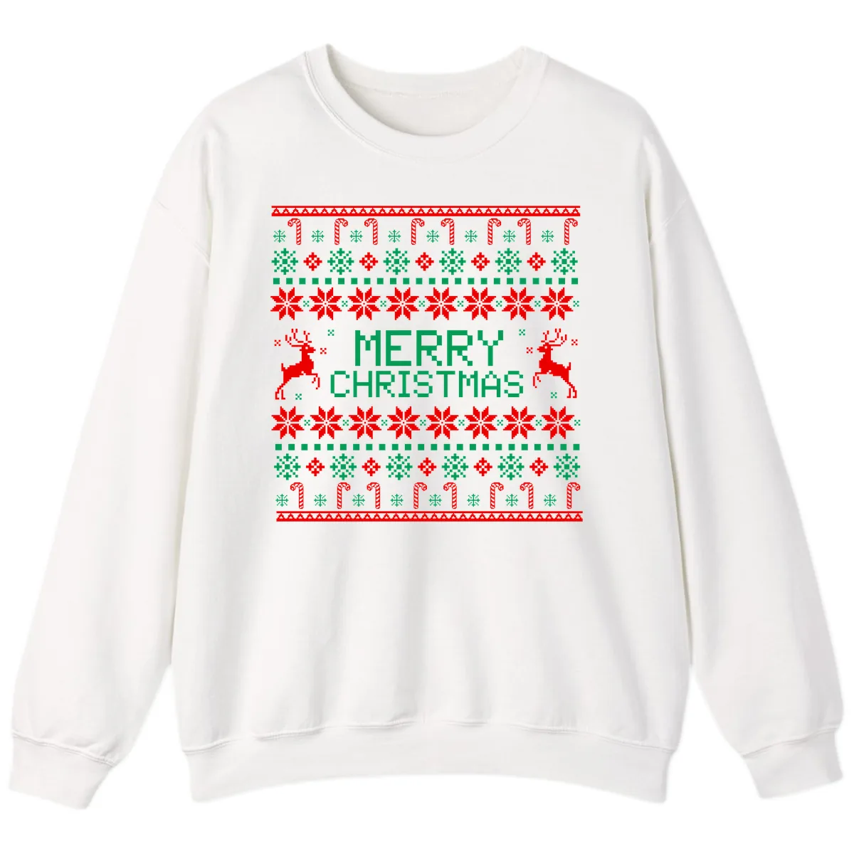 Merry Christmas Reindeer Snowflake Sweater Sweatshirt in White