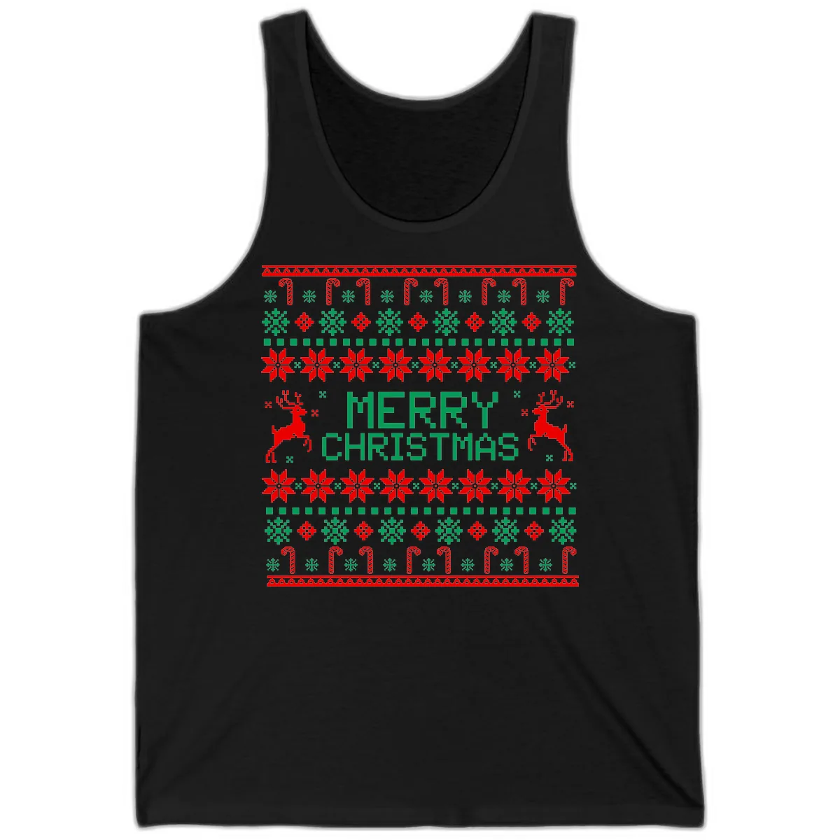 Merry Christmas Reindeer Snowflake Sweater Tank in Black