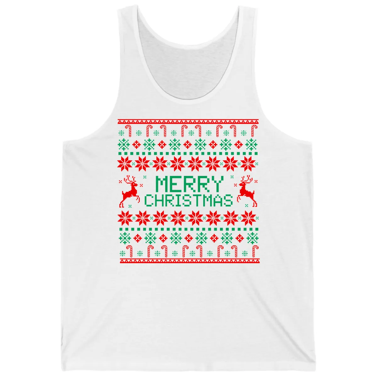 Merry Christmas Reindeer Snowflake Sweater Tank in White