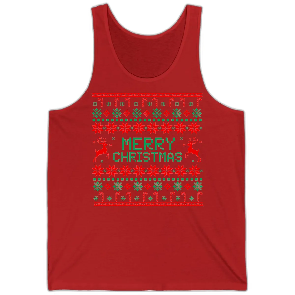 Merry Christmas Reindeer Snowflake Sweater Tank in Red