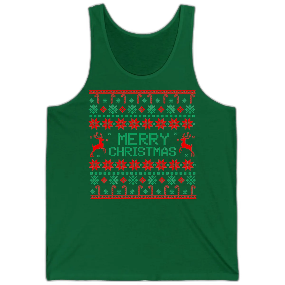 Merry Christmas Reindeer Snowflake Sweater Tank in Kelly
