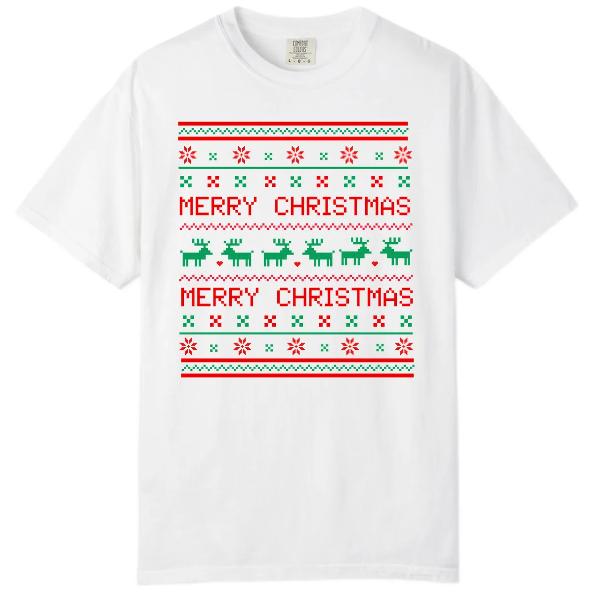 Merry Christmas Reindeer Pattern Comfort Color in White