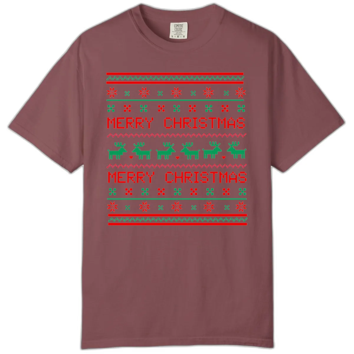 Merry Christmas Reindeer Pattern Comfort Color in Brick
