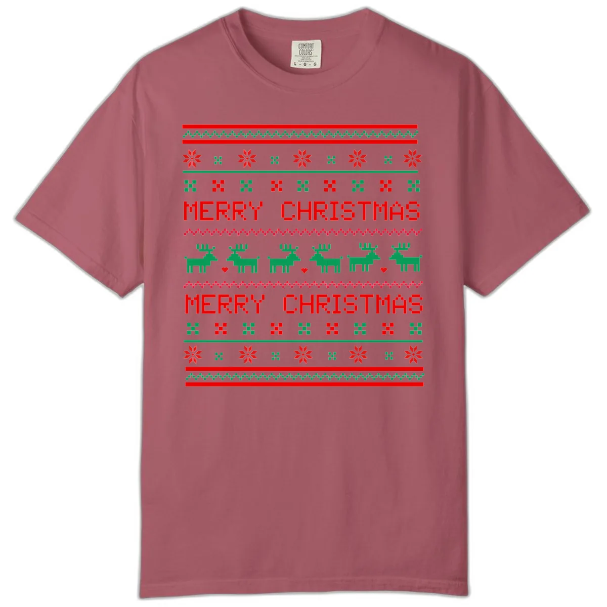 Merry Christmas Reindeer Pattern Comfort Color in Crimson