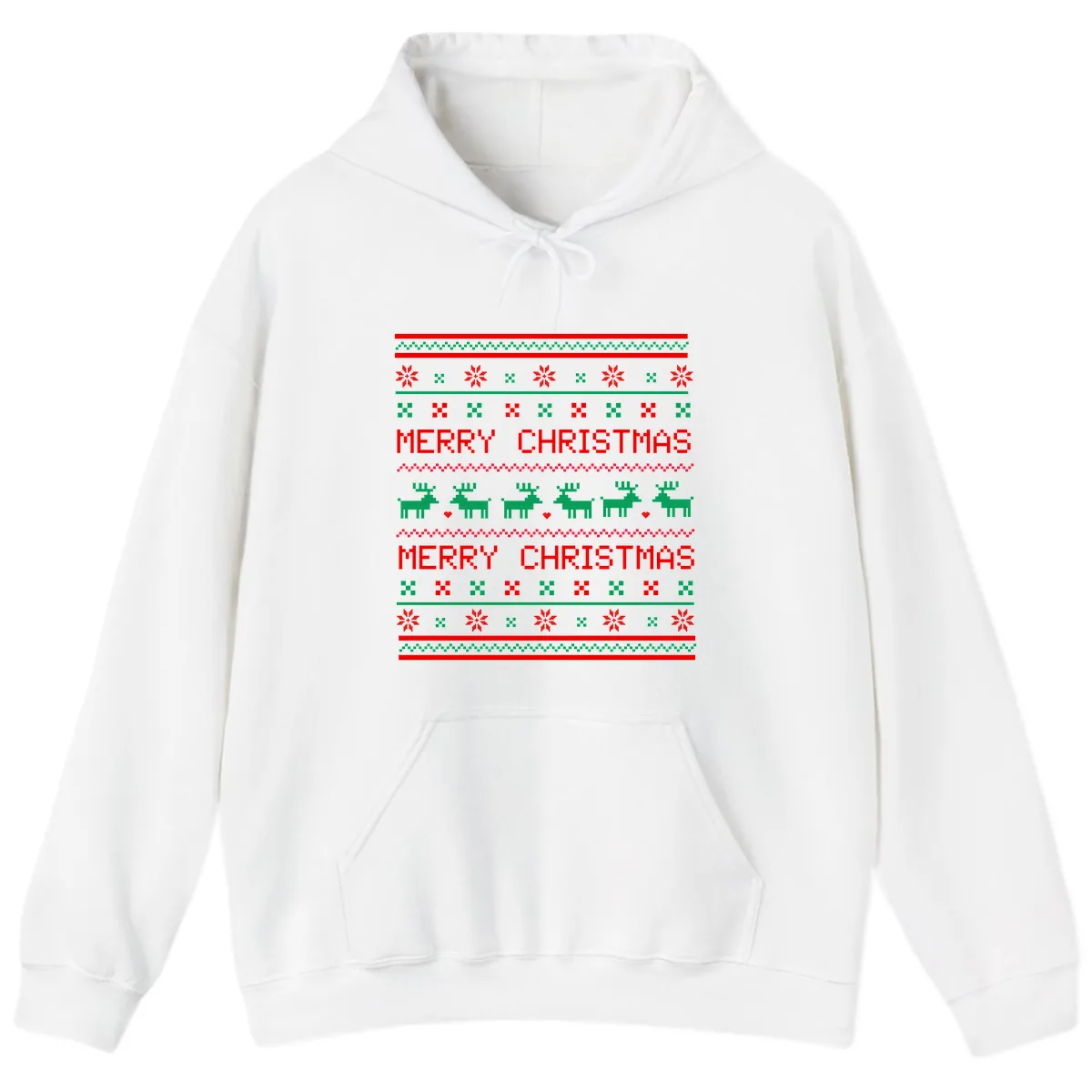 Merry Christmas Reindeer Pattern Hoodie in White