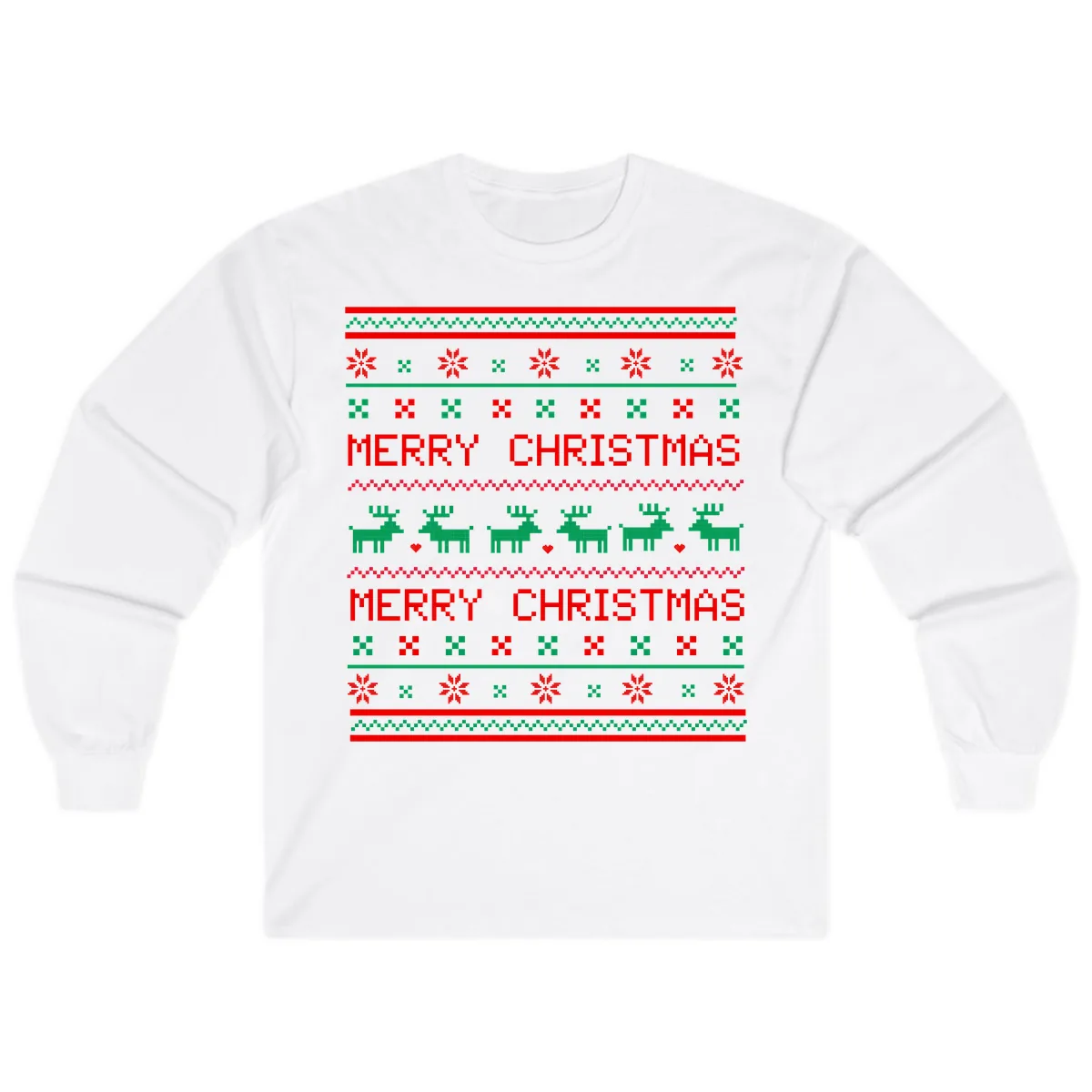 Merry Christmas Reindeer Pattern Long Sleeve in White