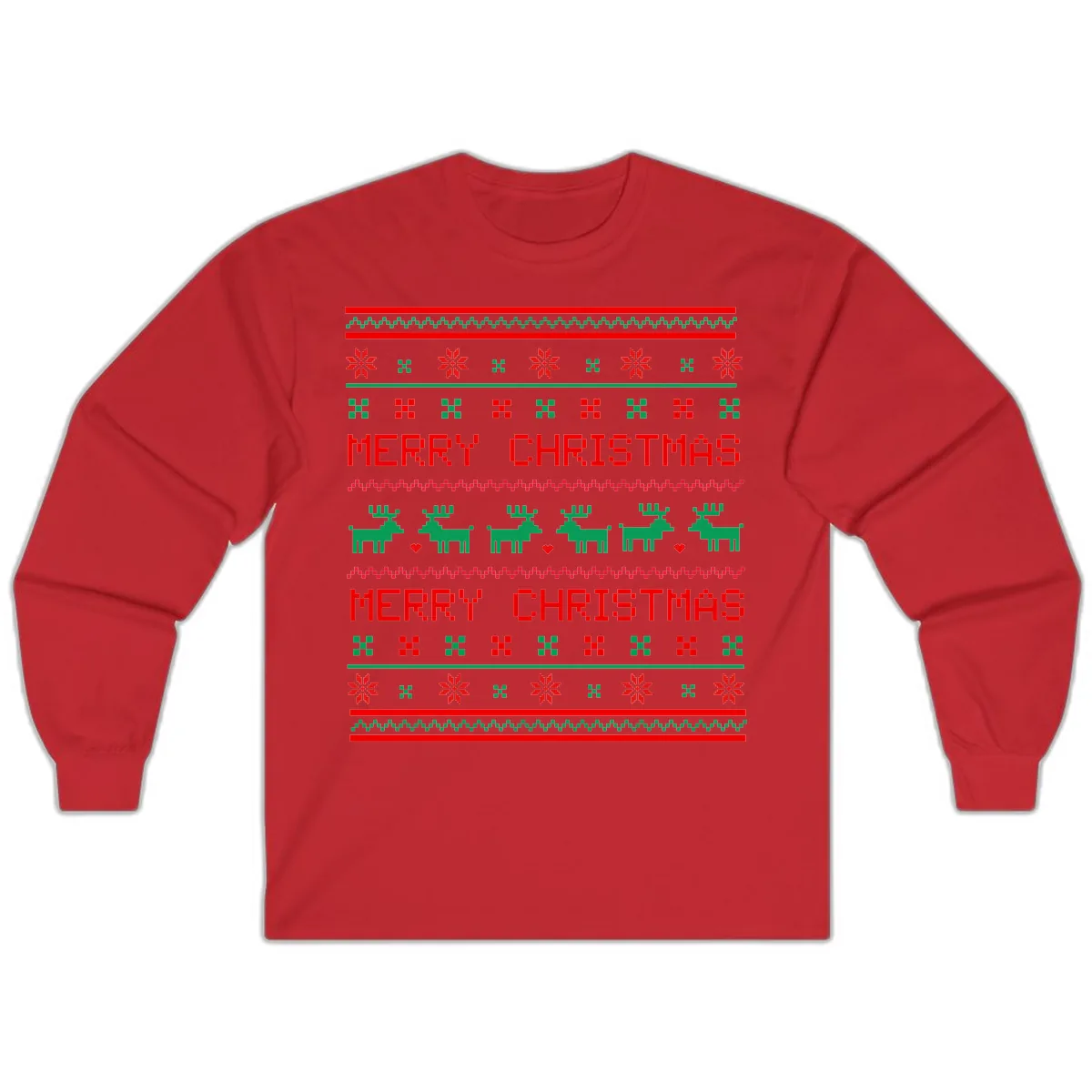 Merry Christmas Reindeer Pattern Long Sleeve in Red